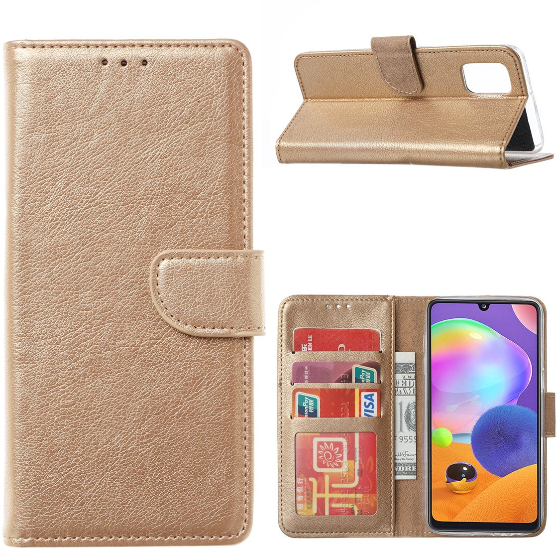 Samsung Galaxy A13 4G Book Case Goud - met pasjes - ReparatieCenter.nl