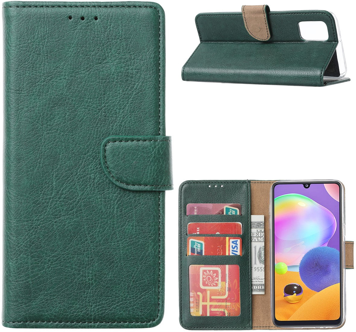 Samsung Galaxy A13 4G Book Case Groen - met pasjes - ReparatieCenter.nl