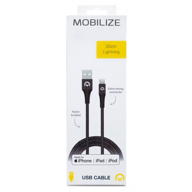 Mobilize USB naar Lightning kabel 20cm Zwart - ReparatieCenter.nl