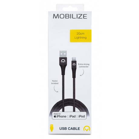 Mobilize USB naar Lightning kabel 20cm Zwart - ReparatieCenter.nl
