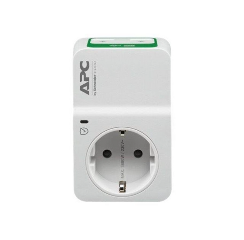 APC Tussenstekker met overspanningsbeveiliging 3680W 1x stopcontact + 2x USB - ReparatieCenter.nl